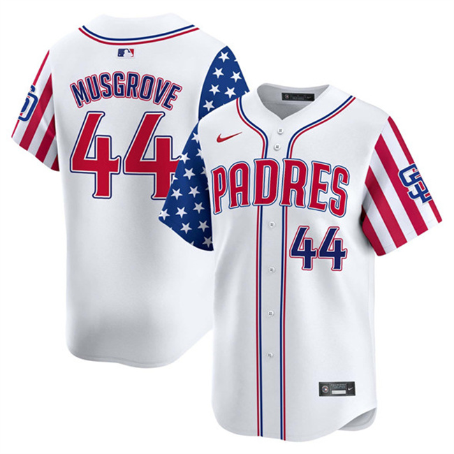 Men's San Diego Padres #44 Joe Musgrove White 2025 Independence Day Vapor Premier Limited Stitched Baseball Jersey